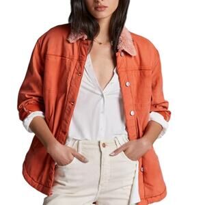 Anthropologie Pilcro Orange Sherpa Lined Jacket  Shacket Size Small